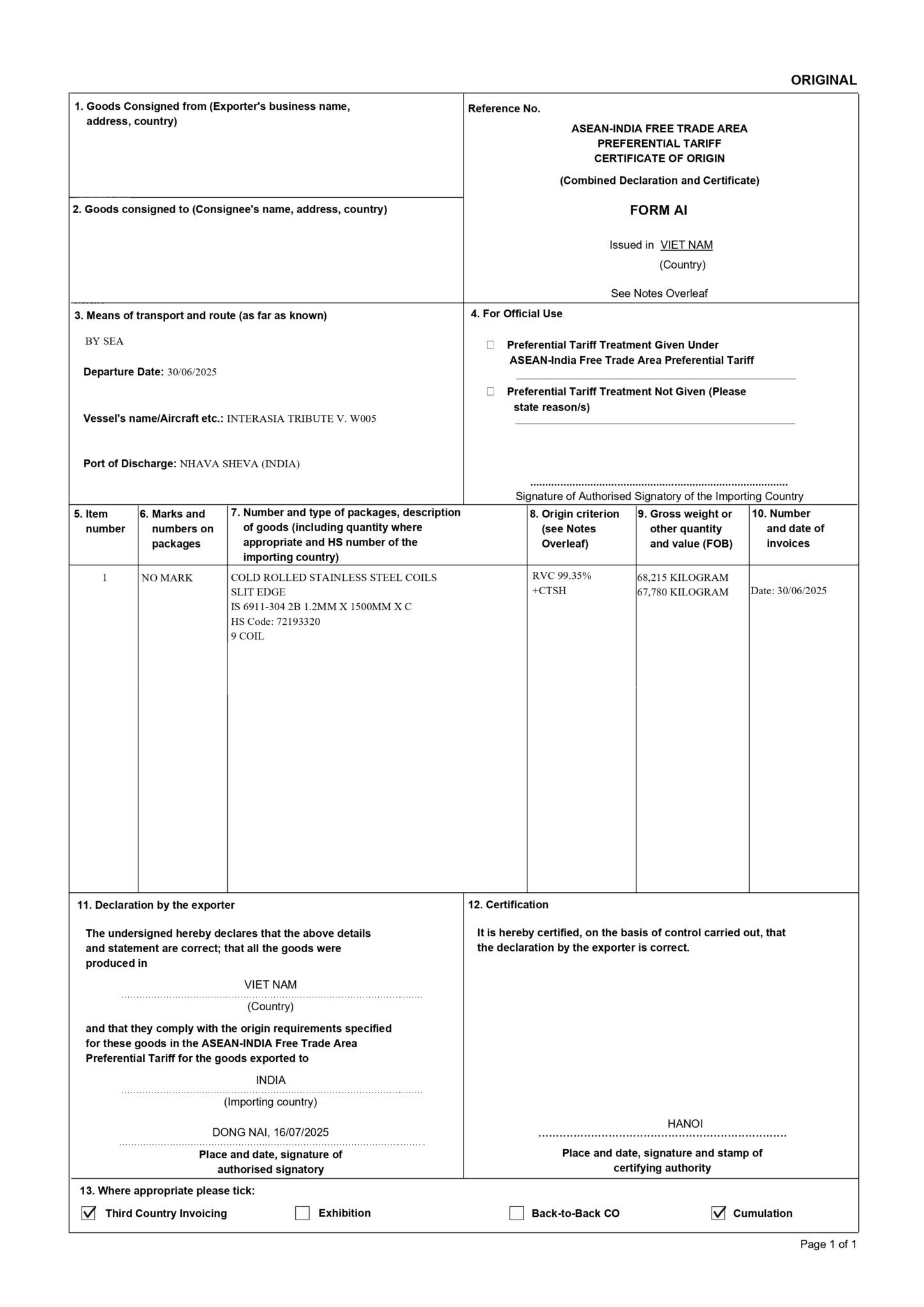 Tổng Hợp 15+ Form C/O (Certificate of Origin) Phổ Biến - CÔNG TY CỔ ...